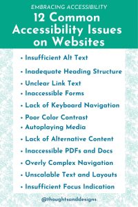 Embracing Accessibility: 12 Common Accessibility Issues Faced by Websites (and how to fix them) 1 12 common accessibility issues on websites. How to make your website more accessible.