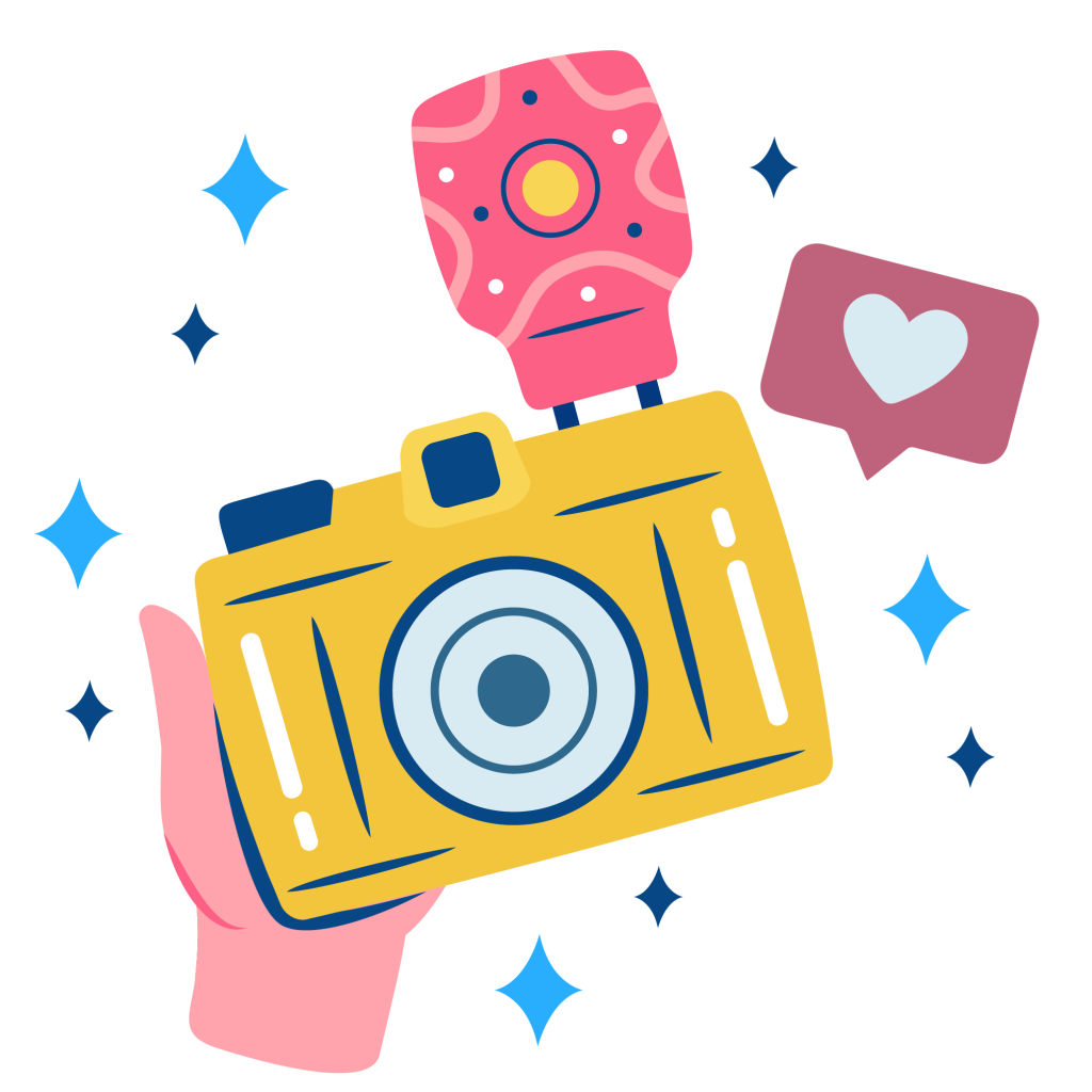 Camera whimsical graphic symbolizing image file size