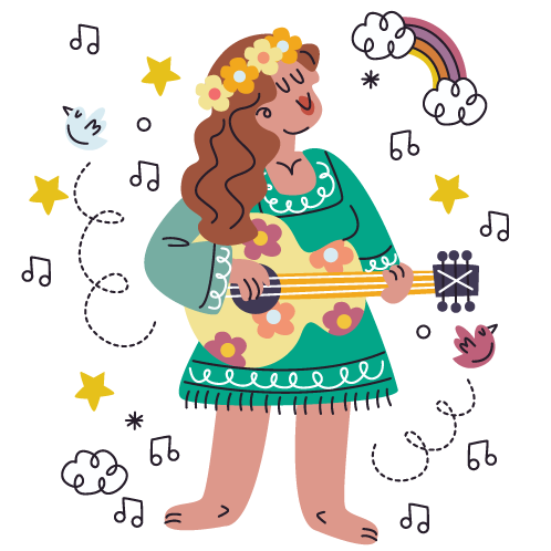 woman playing guitar. audio files and user experience.