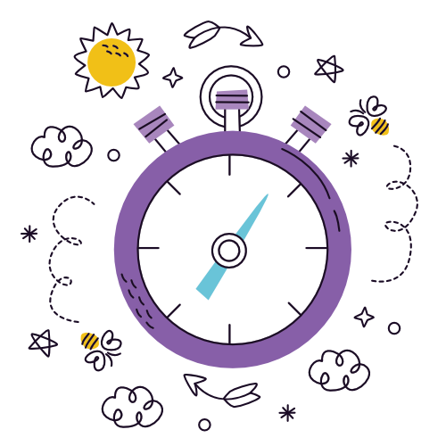 Achieving Clarity. Stopwatch doodle with graphics around it.